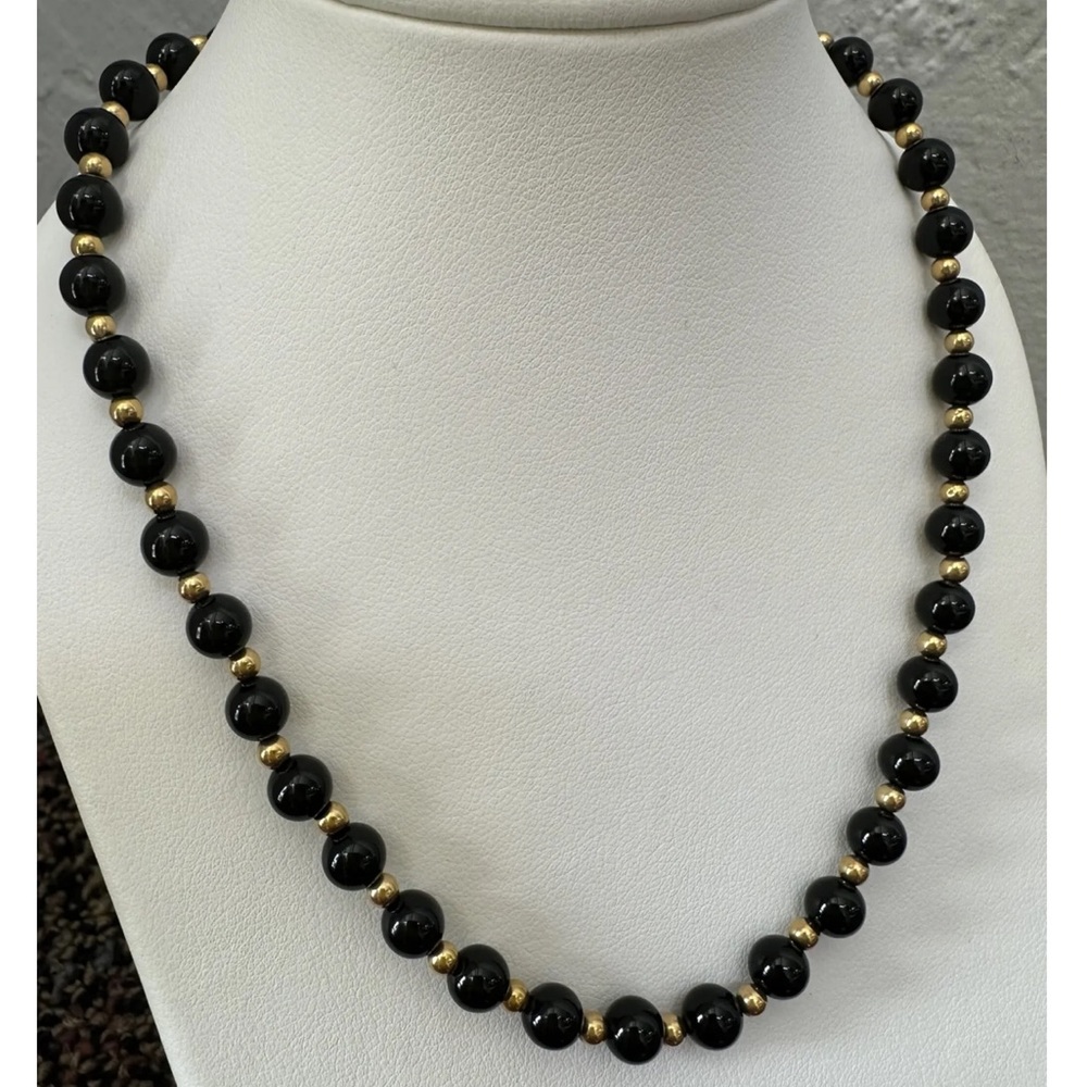 Onyx and 14k Gold Bead Necklace